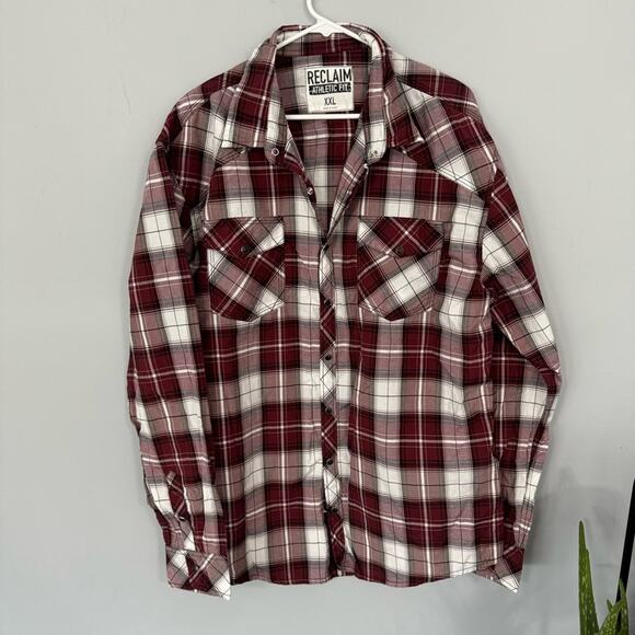 Reclaim Athletic Fit Snap Button Down Red Plaid Shirt Men’s Size XXL - Picture 1 of 7